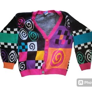 90s vintage retro new moves bright colors size large 14 cardigan